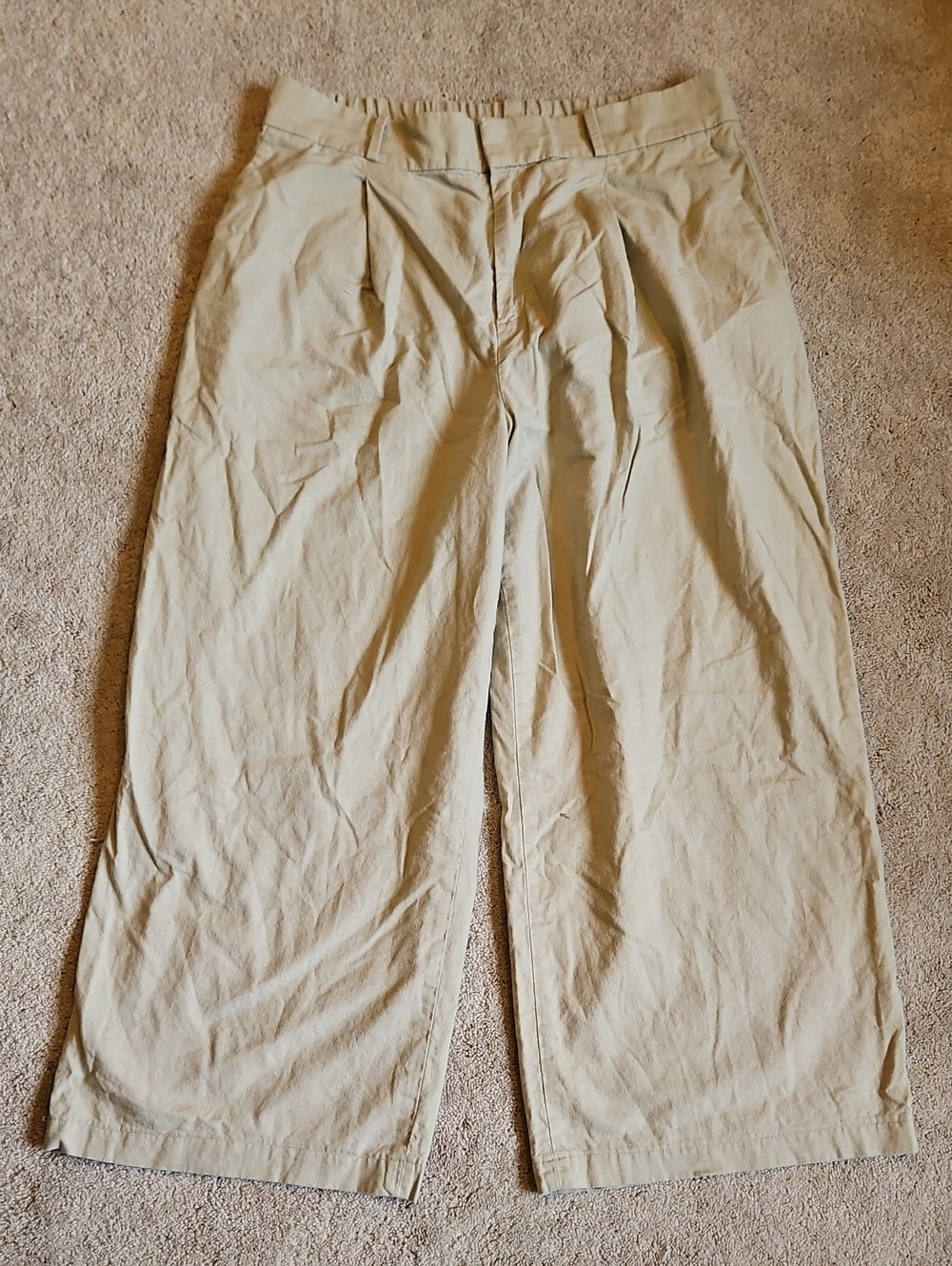 Uniqlo Cotton/Linen Women's Wide-Leg Trousers in Light Beige with Belt